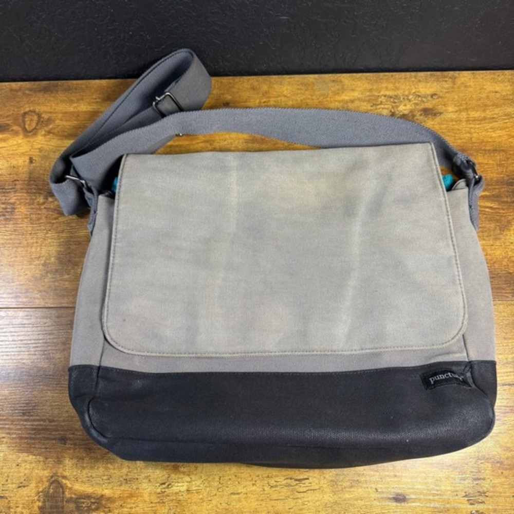 Punctuate Gray Black Canvas Messenger Crossbody Laptop‎ Bag OS